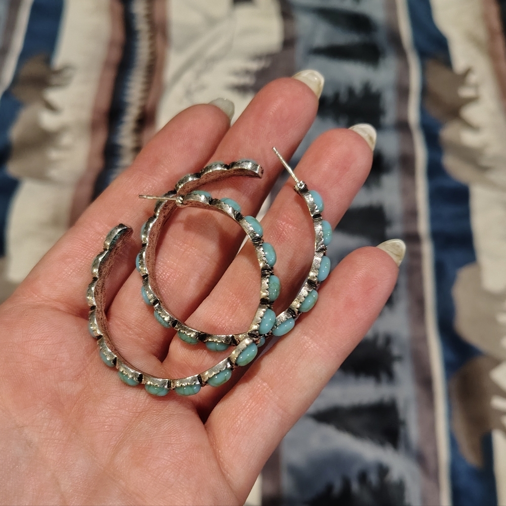 Elegant Silver and Turquoise Hoop Earrings